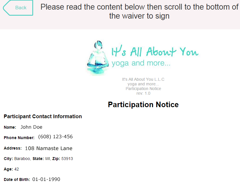 example of the top of the Participation Notice